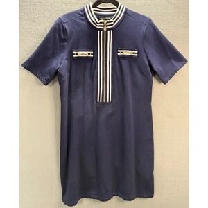 Boston Proper Dress Women Size Large  Blue Short Sleeves Crew Neck Zip Front